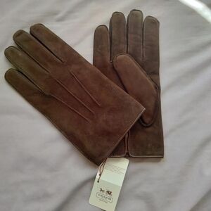 Coach Men Brown Suede Gloves Size S Cashmere Lined